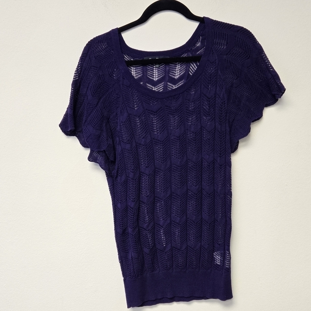 Evan Picone Lace Knit Sheer top Purple M - Picture 6 of 6